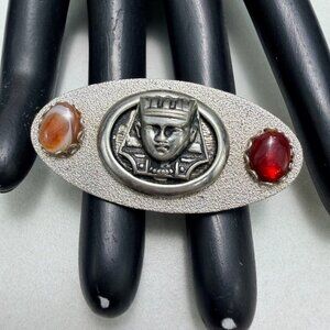 Vintage Egyptian Revival Tutankhamun Brooch Natural Stones Pharaoh Pin